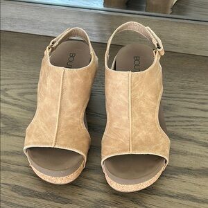 Corkys Tan Wedge Sandals with Slingback Strap